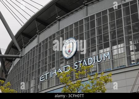 Manchester, Großbritannien. August 2025. Eine allgemeine Ansicht des Etihad Stadions während des Premier League-Spiels Manchester City gegen Tottenham Hotspur im Etihad Stadium, Manchester, Vereinigtes Königreich, 23. August 2025 (Foto: Mark Cosgrove/News Images) in Manchester, Vereinigtes Königreich am 23. August 2025. (Foto: Mark Cosgrove/News Images/SIPA USA) Credit: SIPA USA/Alamy Live News Stockfoto