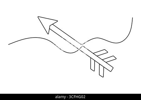 Pfeilsymbol in durchgehender einzeiliger Zeichnung mit minimalistischem Stil und einfacher Umrissdarstellung Stock Vektor