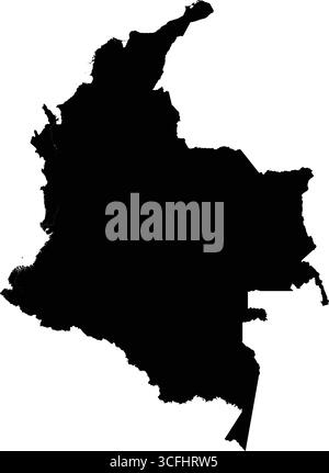 Editierbare schwarze Vektor-Silhouettenkarte von Kolumbien, die die unregelmäßigen Grenzen und Küstenlinien des Landes zeigt. Stock Vektor