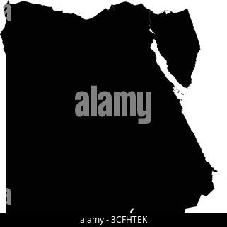 Editierbare schwarze Vektorsilhouette Ägyptens, die die Sinai-Halbinsel und den klar definierten Verlauf des Nils zeigt. Stock Vektor
