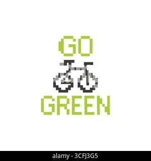 Go Green Fahrrad einfache Pixel Art Symbol Vektor Stock Vektor