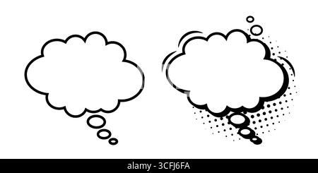 Eine Reihe von Vorlagen für Sprechblasen in Form einer Wolke mit einem Schatten aus Halbtönen auf weißem Hintergrund. Stock Vektor