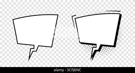 Ein Satz rechteckiger Vorlagen für Sprechblasen mit einem Schatten aus Halbtönen auf einem transparenten Hintergrund. Stock Vektor
