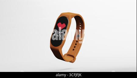 3D-Rendering von Smart Band, Fitnessuhr, Sportarmband oder Fitness Activity Tracker auf isoliertem Hintergrund Stockfoto
