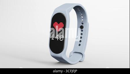 3D-Rendering von Smart Band, Fitnessuhr, Sportarmband oder Fitness Activity Tracker auf isoliertem Hintergrund Stockfoto