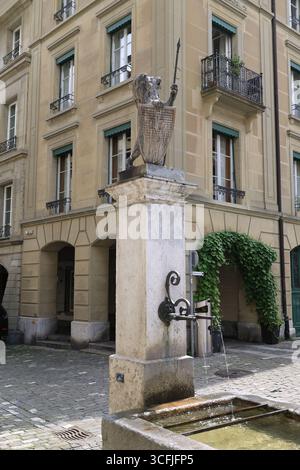 Der Junkerngasse-Löwenbrunnen in der Berner Altstadt, Schweiz Stockfoto