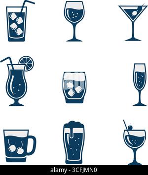 Getränke und Cocktails Vector Icons Set Stock Vektor