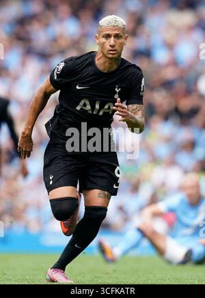 Manchester, Großbritannien. August 2025. Richarlison von Tottenham während des Spiels Manchester City gegen Tottenham Hotspur Premier League im Etihad Stadium, Manchester. Der Bildnachweis sollte lauten: Andrew Yates/Sportimage Credit: Sportimage Ltd/Alamy Live News Stockfoto