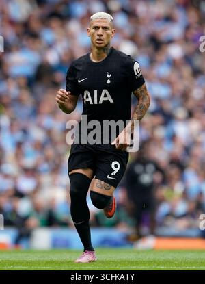 Manchester, Großbritannien. August 2025. Richarlison von Tottenham während des Spiels Manchester City gegen Tottenham Hotspur Premier League im Etihad Stadium, Manchester. Der Bildnachweis sollte lauten: Andrew Yates/Sportimage Credit: Sportimage Ltd/Alamy Live News Stockfoto