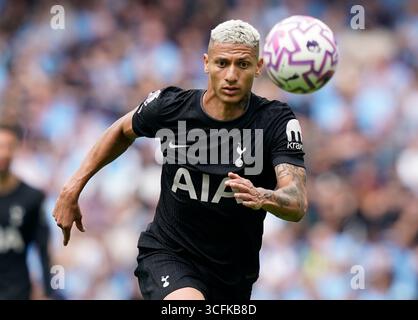 Manchester, Großbritannien. August 2025. Richarlison von Tottenham während des Spiels Manchester City gegen Tottenham Hotspur Premier League im Etihad Stadium, Manchester. Der Bildnachweis sollte lauten: Andrew Yates/Sportimage Credit: Sportimage Ltd/Alamy Live News Stockfoto