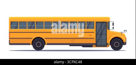 Gelber Schulbus isoliert auf weißem Hintergrund. Abbildung eines Transportfahrzeugs. Back-to-School-Konzept. Vektor nicht AI generiert Stockfoto