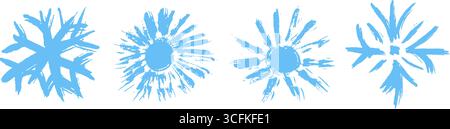 Weihnachtsset mit blauem Frost-Zeichentrickfilm-Schneeflocken. Glänzende Kristallformen leuchten im y2k-Stil und verleihen saisonalen Winterkunstwerken oder Weihnachten eine festliche Dekoration Stock Vektor