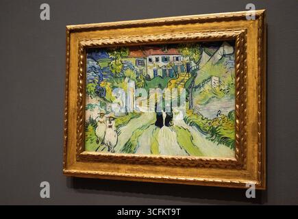 Stairway at Auvers, Ölgemälde auf Leinwand, 1890, von Vincent Van Gogh. Ausgestellt auf einer dunkelgrauen Wand im St. Louis Art Museum in Missouri, USA. Stockfoto