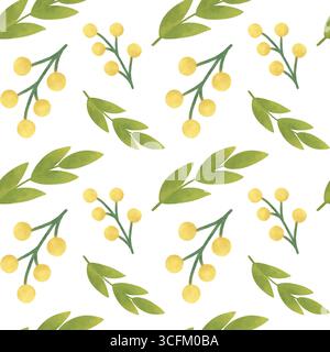 Nahtloses Muster mit zarten Frühlingsfarben Zweige, Blätter und Grashalme in Grün. Handgemachte Illustrationen, Aquarelle, Pastellfarben. Stockfoto