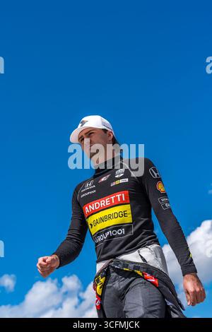 INDYCAR Series-Fahrer COLTON HERTA (26) (USA) aus Valencia, KALIFORNIEN, qualifiziert sich für die Snap-on Milwaukee Mile 250 auf der Milwaukee Mile im Wisconsin State Fair Park in WEST ALLIS, WI. Stockfoto