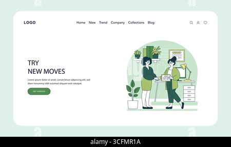 Vektor-Illustration von zwei Fachleuten, die in einem Büro an einer Geschäftsverhandlung teilnehmen. Umfasst Elemente wie Pflanzen und Büromöbel, die eine kollaborative Umgebung betonen. Stock Vektor