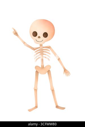 Niedliche Halloween Skelett Illustration, Spooky Kawaii Skelett Charakter Clipart Stockfoto