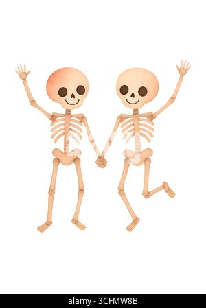 Niedliche Halloween Skelett Illustration, Spooky Kawaii Skelett Charakter Clipart Stockfoto