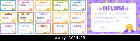 Kinder Diplom Zertifikat Set niedliche Vektor-Vorlagen für Kinder Stock Vektor