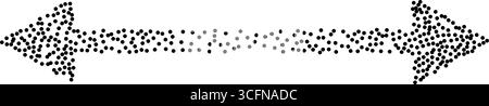 Abstrakter, doppelseitiger Pfeil mit Punktmuster, der nach links und rechts zeigt. Stilisiertes schwarzes Punktmuster, das Pfeilform bildet. Horizontale Richtung, Geom Stock Vektor