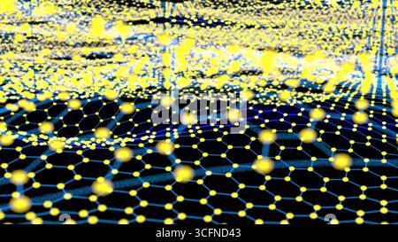 Gelbes Wabenraster auf schwarzem BG 3D-Rendering Stockfoto