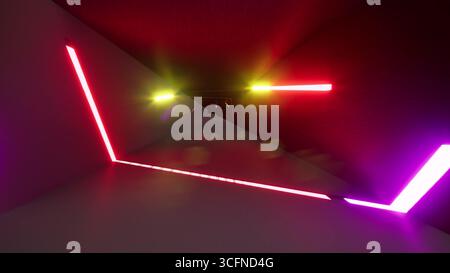 Cyber Tunnel Farbe Neon LED Linien Korridor 3D Rendering Stockfoto