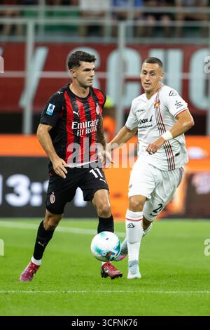 Mailand, Italien. August 2025. Meazza-Stadion. Italienische Fußballmeisterschaft der Serie A. AC Milan vs Cremonese. Christian Pulisic, Mailand. Stockfoto