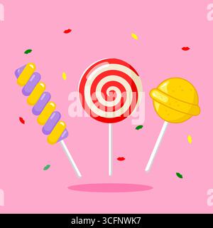 Satz von bunten Lutscher Sammlung Twist, Wirbel und Runde Bonbons Vektor Illustration Cartoon Design Stock Vektor