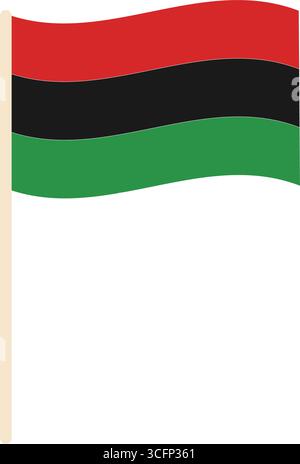 Trikolore Afrikanische Flagge auf Holzstab Rot Schwarz und Grün Horizontal Streifen Aufkleber Icon Piktogramm. Isolierte Vektor-Illustration Kwanzaa Feiertage Gruß oder afrikanische Themenkarten Party Einladung, Tags Stock Vektor