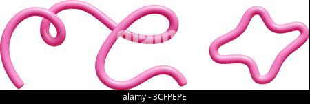 Pinkfarbene 3D-Doodle-Line-Elemente mit Hochglanz – geschwungene Schlaufe und gewelltes Band für dekoratives Design. Stock Vektor