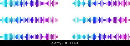 Farbenfrohe Gradienten-Podcast-Visualisierung von Schallwellen mit blauen, lila und rosa Frequenzbalken für moderne Audioschnittstellen. Stock Vektor