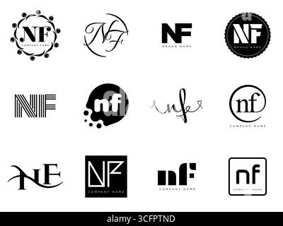 Firmenvorlage mit NF-Logo. Buchstaben n und f. Setzen Sie mit Designelementen verschiedene klassische Serifenschriftarten und modernen, auffälligen Text. Anfängliche Schriftart Stock Vektor