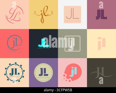 Unternehmensvorlage mit JL-Logo. Buchstaben j und l Logotype. Setzen Sie mit Designelementen verschiedene klassische Serifenschriftarten und modernen, auffälligen Text. Anfängliche Schriftart Stock Vektor