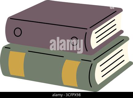 Zwei gestapelte Vintage-Bücher mit dicken Einband, violett und grün. Flaches Design für Bildungs- oder Geschichtsthemen Stock Vektor