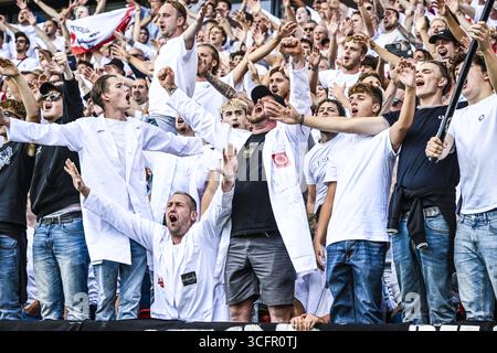 Antwerpen, Belgien. August 2025. Die Fans Antwerpens wurden nach einem Fußballspiel zwischen Royal Antwerp FC und KV Mechelen am Sonntag, den 24. August 2025, in Antwerpen, am 5. Tag der ersten Liga der Jupiler Pro League 2025-2026 in der belgischen Meisterschaft dargestellt. BELGA FOTO TOM GOYVAERTS Credit: Belga Nachrichtenagentur/Alamy Live News Stockfoto