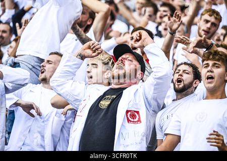 Antwerpen, Belgien. August 2025. Die Fans Antwerpens wurden nach einem Fußballspiel zwischen Royal Antwerp FC und KV Mechelen am Sonntag, den 24. August 2025, in Antwerpen, am 5. Tag der ersten Liga der Jupiler Pro League 2025-2026 in der belgischen Meisterschaft dargestellt. BELGA FOTO TOM GOYVAERTS Credit: Belga Nachrichtenagentur/Alamy Live News Stockfoto