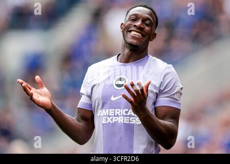 Liverpool, Großbritannien. August 2025. Danny Welbeck von Brighton & Hove Albion reagiert während des Premier League-Spiels Everton gegen Brighton und Hove Albion im Hill Dickinson Stadium, Liverpool, Vereinigtes Königreich, 24. August 2025 (Foto: Mark Cosgrove/News Images) in Liverpool, Vereinigtes Königreich am 24. August 2025. (Foto: Mark Cosgrove/News Images/SIPA USA) Credit: SIPA USA/Alamy Live News Stockfoto
