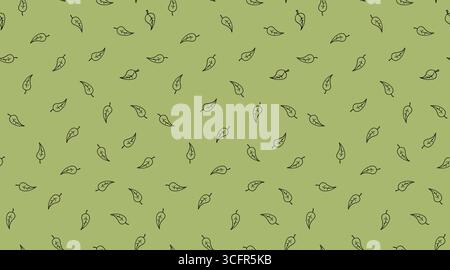 Herbst nahtloses Zeichenmuster mit fallenden Blättern. Grüner Hand gezeichneter Zeichentrickfilm-Hintergrund. Endloses Doodle-Muster in der Natur Stock Vektor