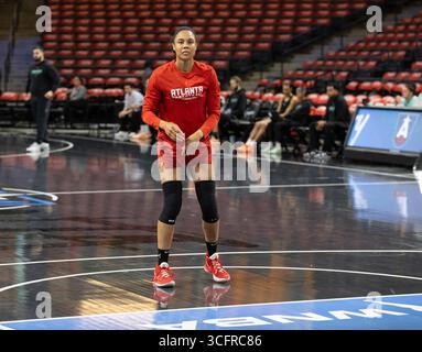 New York Liberty Nimm am 23. August 2025 Nia Coffey #12 und The Atlanta Dream in der Gateway Center Arena in College Park, GA, USA. (Foto: Lawrence Cooper/SIPA USA) Stockfoto