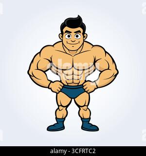 Eine Zeichentrickfigur eines Bodybuildermannes Stock Vektor