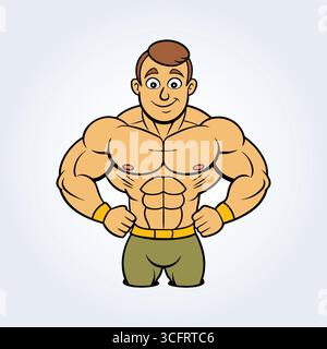 Eine Zeichentrickfigur eines Bodybuildermannes in Pose Stock Vektor