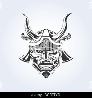 Eine flache Illustration einer Samurai-Maske, Ooni-Helm Stock Vektor