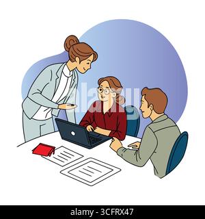 Eine Charakterdarstellung des Gesprächs der Büromitarbeiter im Besprechungsraum Stock Vektor