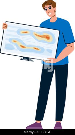 Meteorologe hält einen Monitor mit Wettervorhersagekarte Stock Vektor