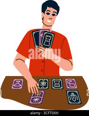 Wahrsagerin liest Tarotkarten, sagt Zukunft und Schicksal voraus Stock Vektor