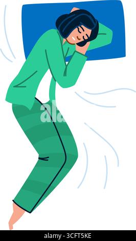 Frau schläft friedlich auf Kissen, genießt Tiefschlaf und Entspannung Stock Vektor