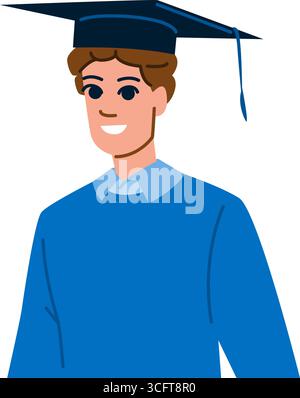Glücklicher Absolvent lächelnd und mit Abschlusskleid und Mütze Stock Vektor