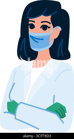 Arzt mit Schutzmaske und Handschuhen, die Arme kreuzen Stock Vektor