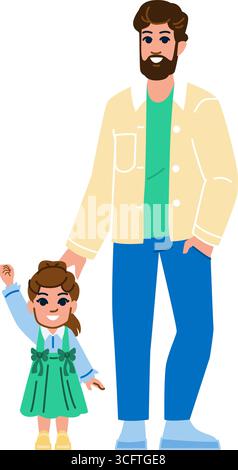 Vater hält die Hand der Tochter, während er zusammen geht Stock Vektor