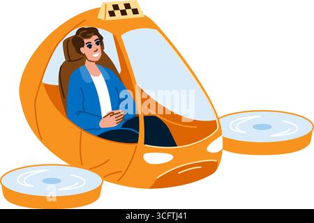Passagiere genießen die Fahrt mit dem fliegenden Taxi in futuristischem Fahrzeug Stock Vektor